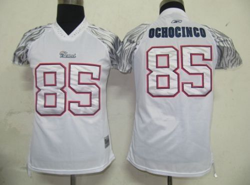 Patriots #85 Chad Ochocinco White Women's Zebra Field Flirt Stitched NFL Jersey